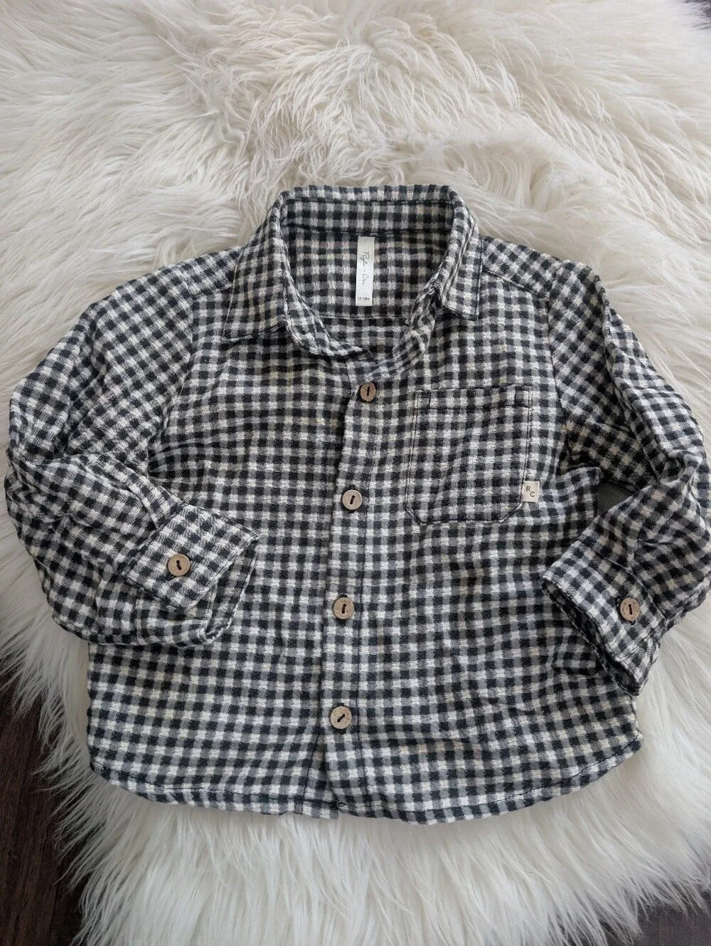 Rylee + Cru Collared Long Sleeve Shirt - Black Gingham 18-24 Months